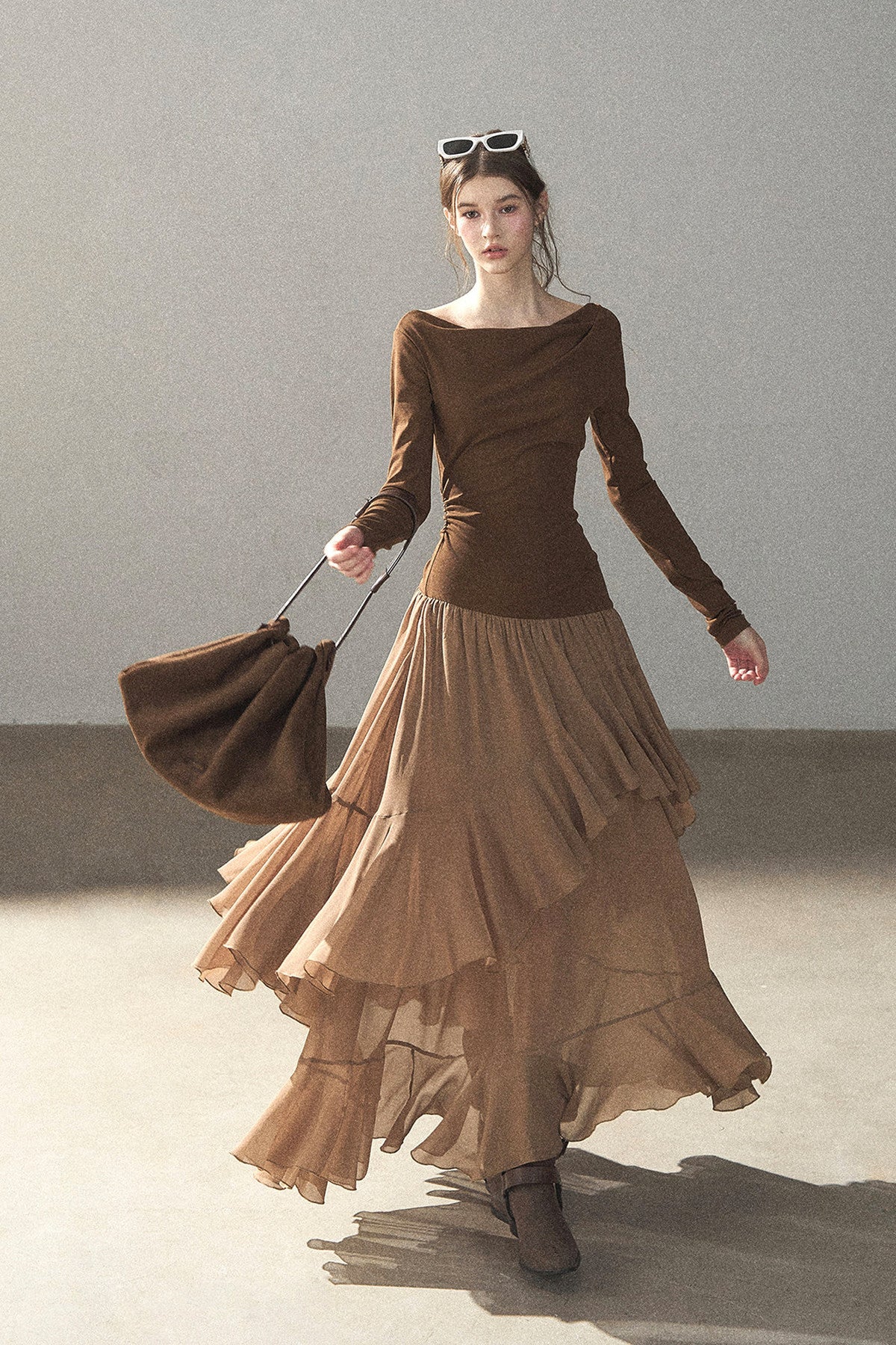 Layered Patchwork Flared Long Dress