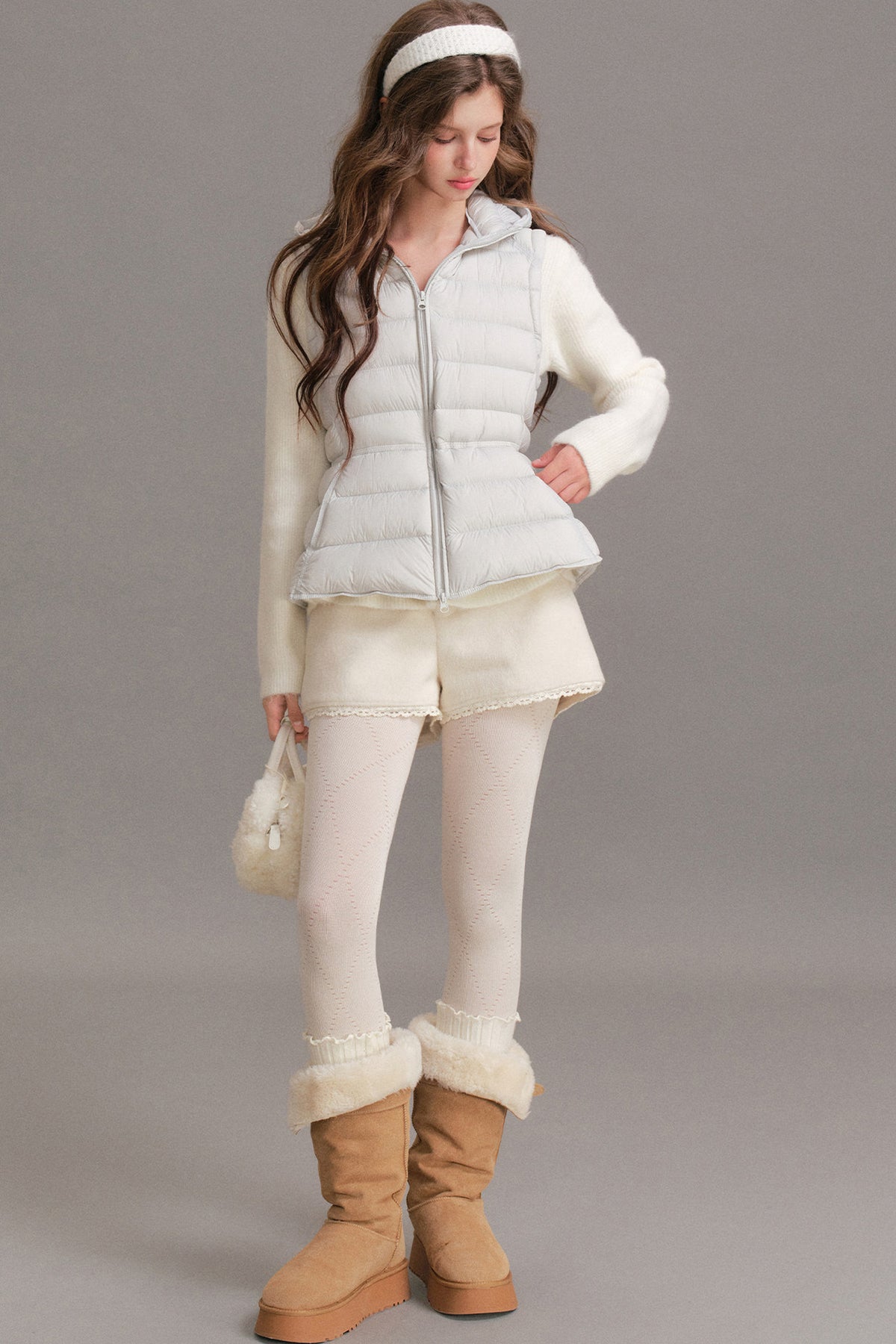 Hooded Ribbed Down Vest