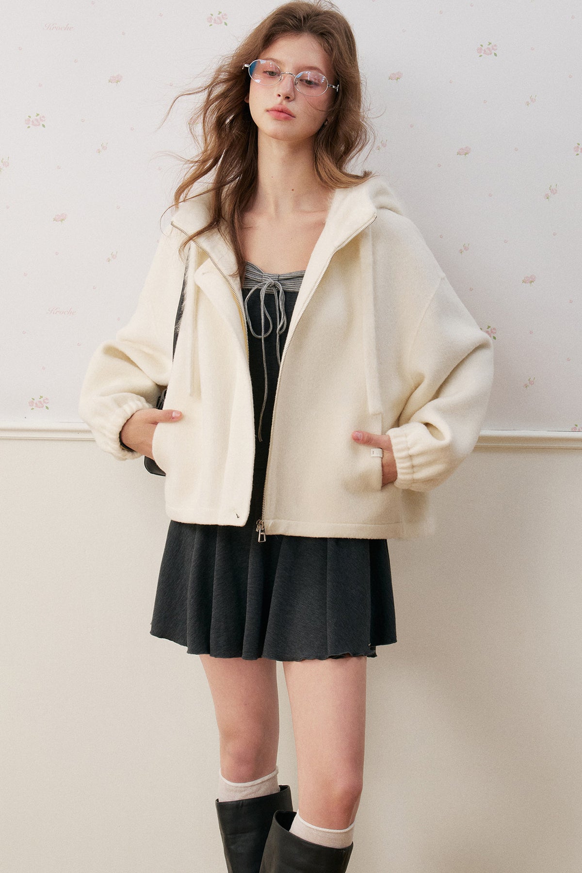 Double-Sided Wool Patchwork Hooded Coat