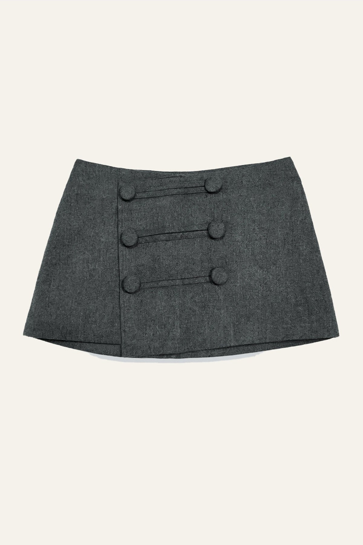 Wool Blend Double-Breasted Diagonal Placket Skirt