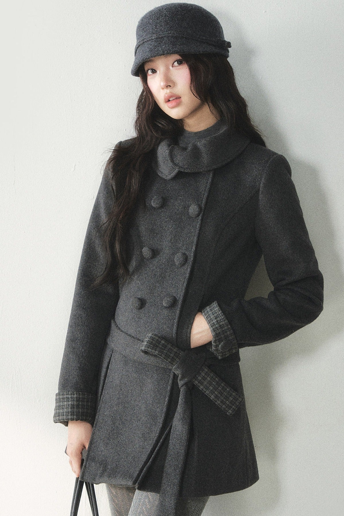 Plaid Collar Double-Breasted Wool Coat