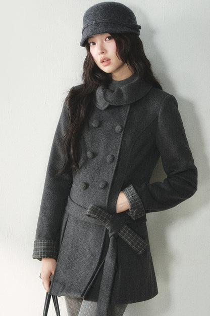 Plaid Collar Double-Breasted Wool Coat
