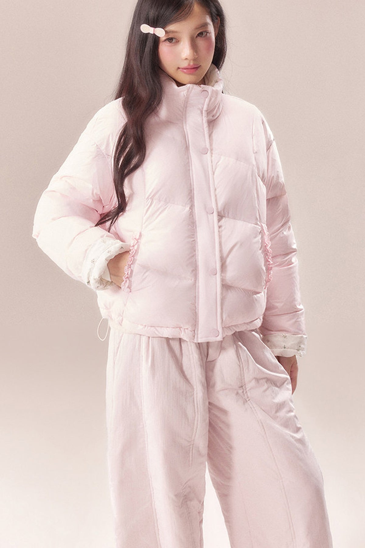 Reversible Floral Down Drawstring Jacket