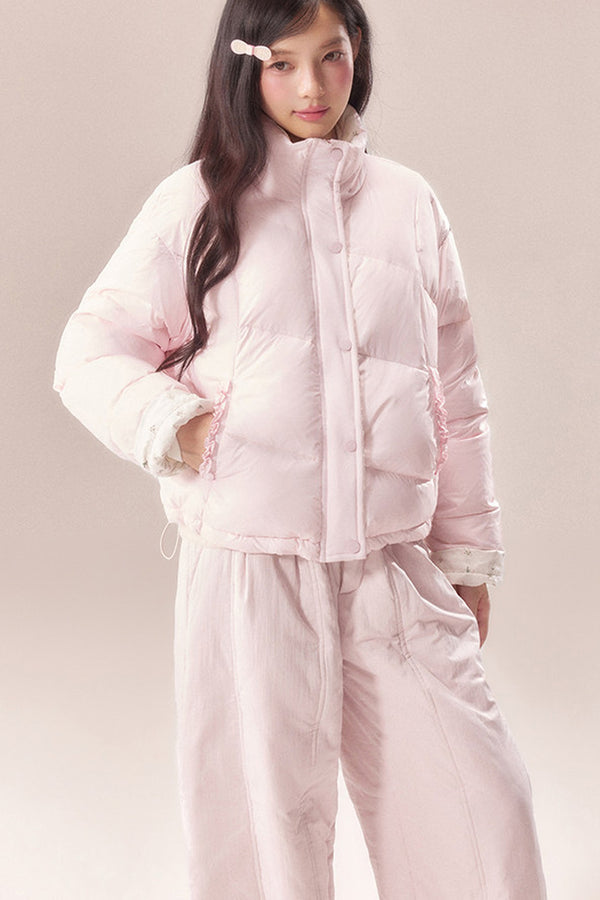 Reversible Floral Down Drawstring Jacket