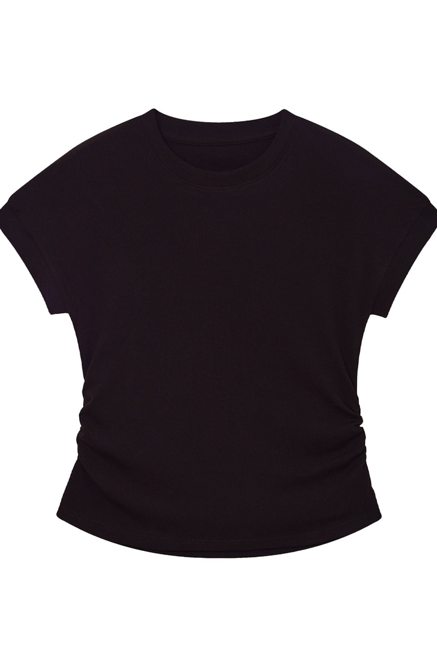Black Stretchy Lyocell Round Neck T-Shirt