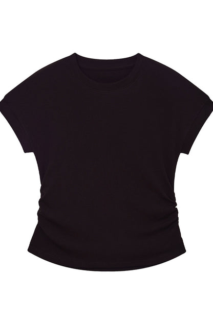 Black Stretchy Lyocell Round Neck T-Shirt