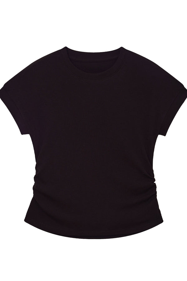 Black Stretchy Lyocell Round Neck T-Shirt