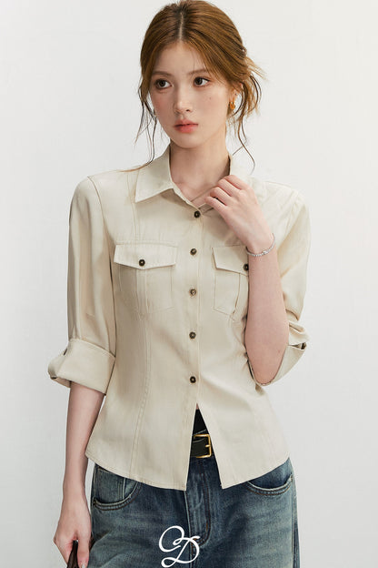 Three-Quarter Sleeve Pocket Work Shirt
