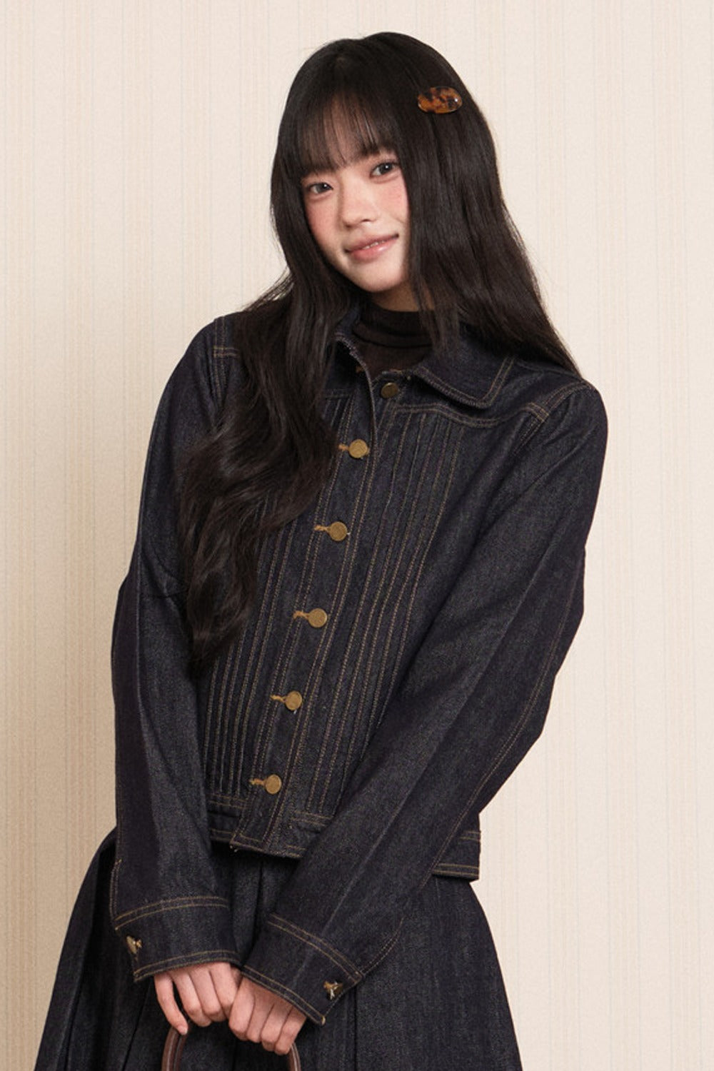 Washed Denim Lapel Tie Jacket