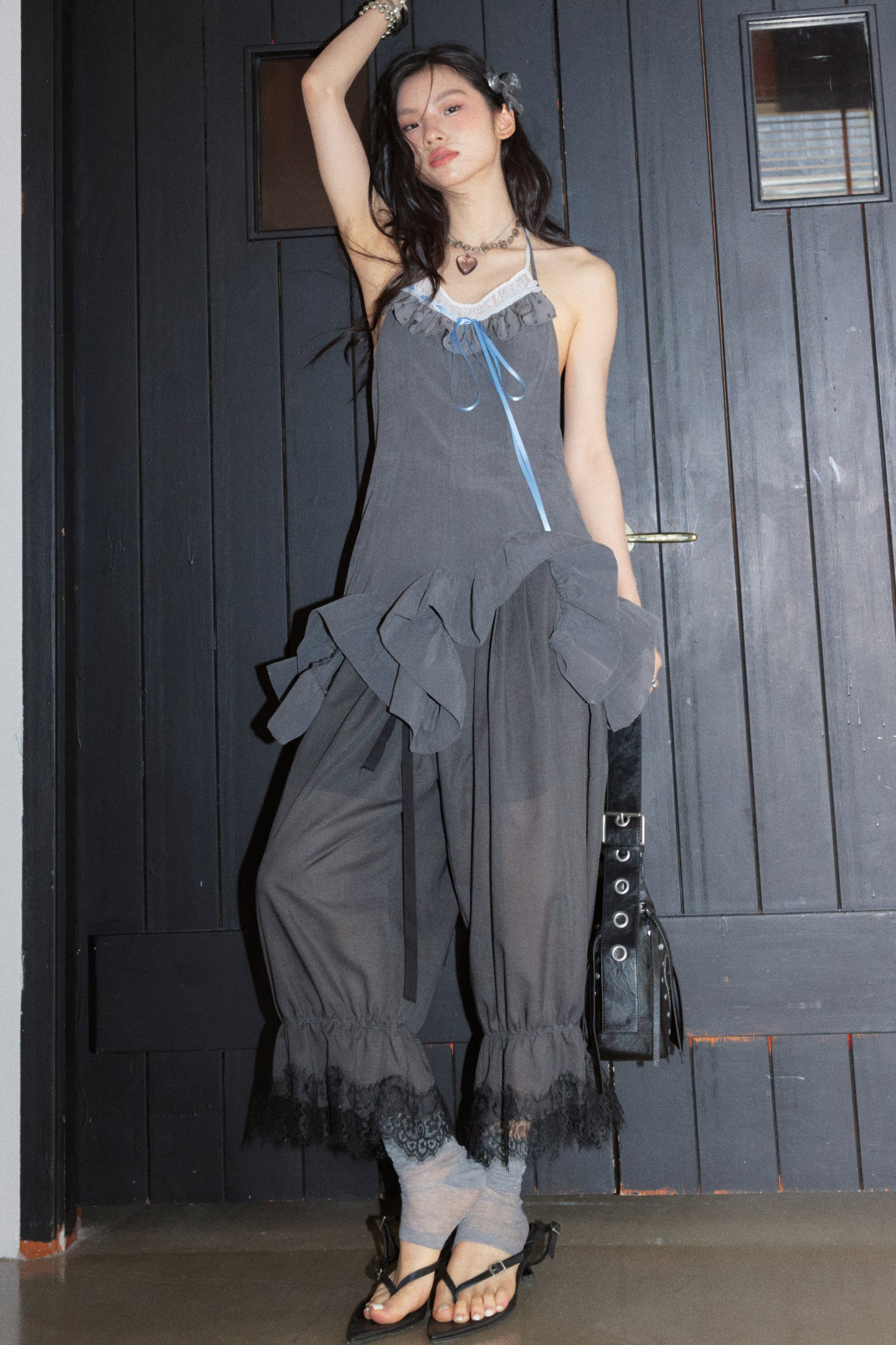 Ruffled Contrast Strap Suspender Top
