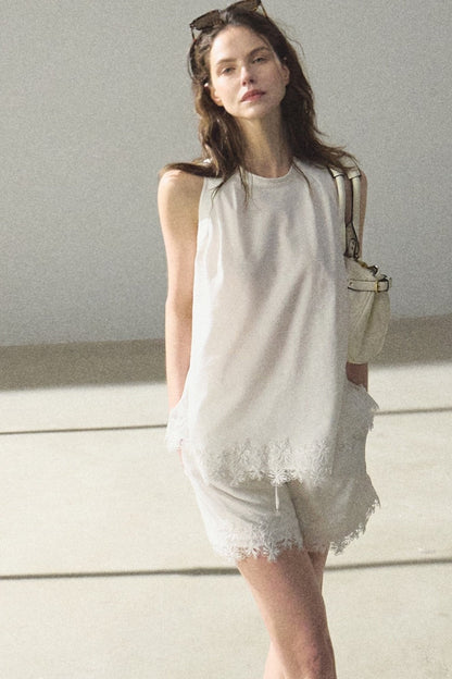 Lyocell-Camisole mit Spitze im Morgenstil