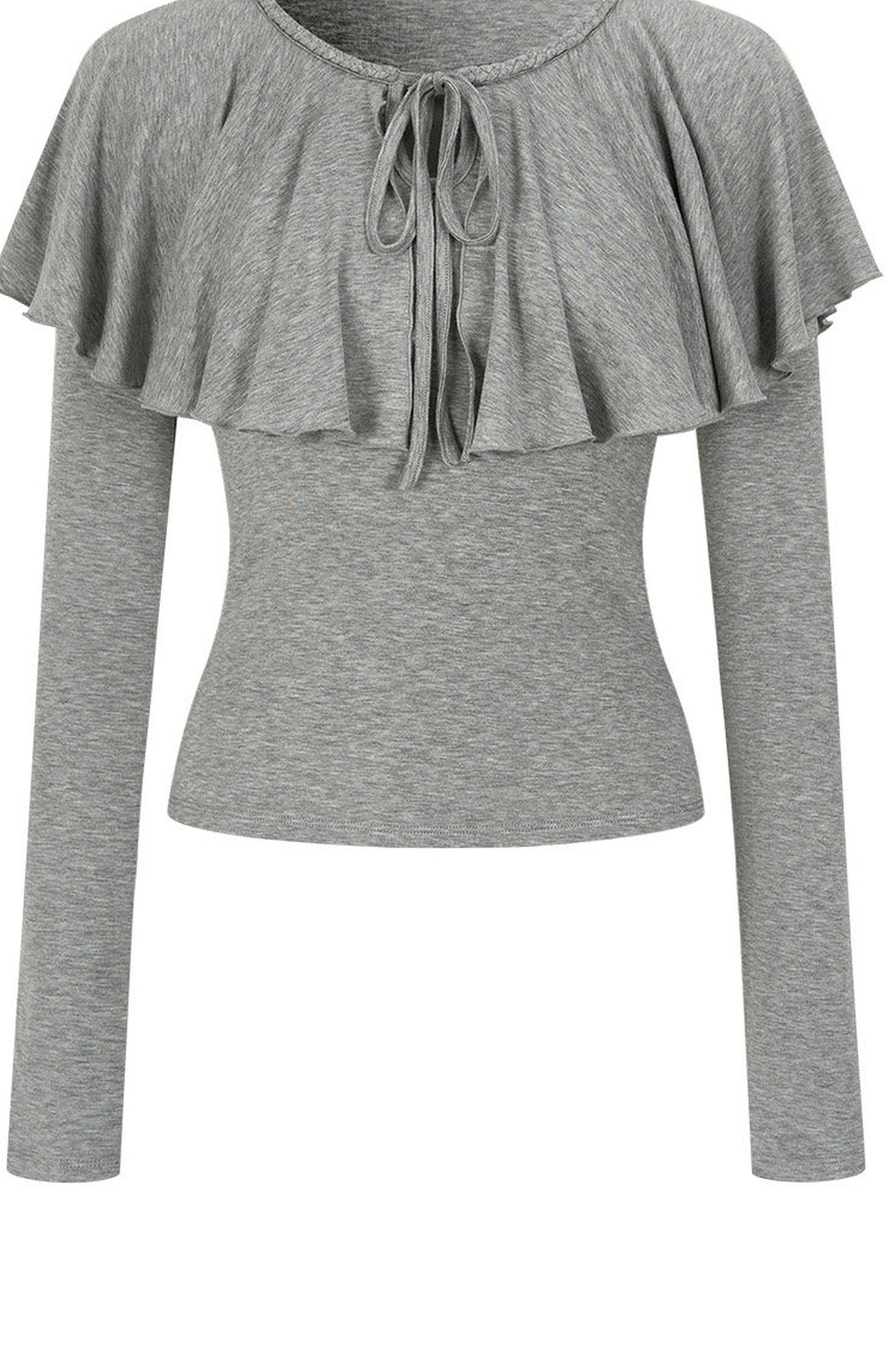 Tie-Front Ruffle Cape Long Sleeve Top