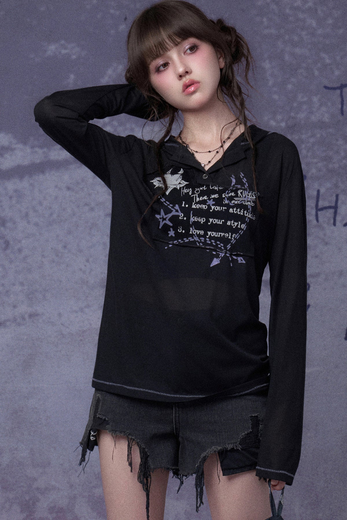 Street Graffiti Mesh Hooded Top
