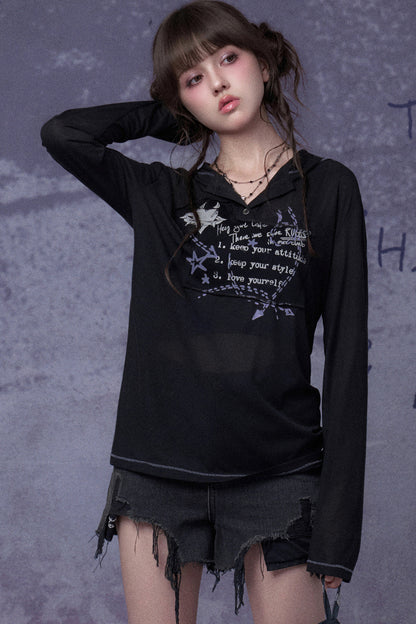 Street Graffiti Mesh Hooded Top
