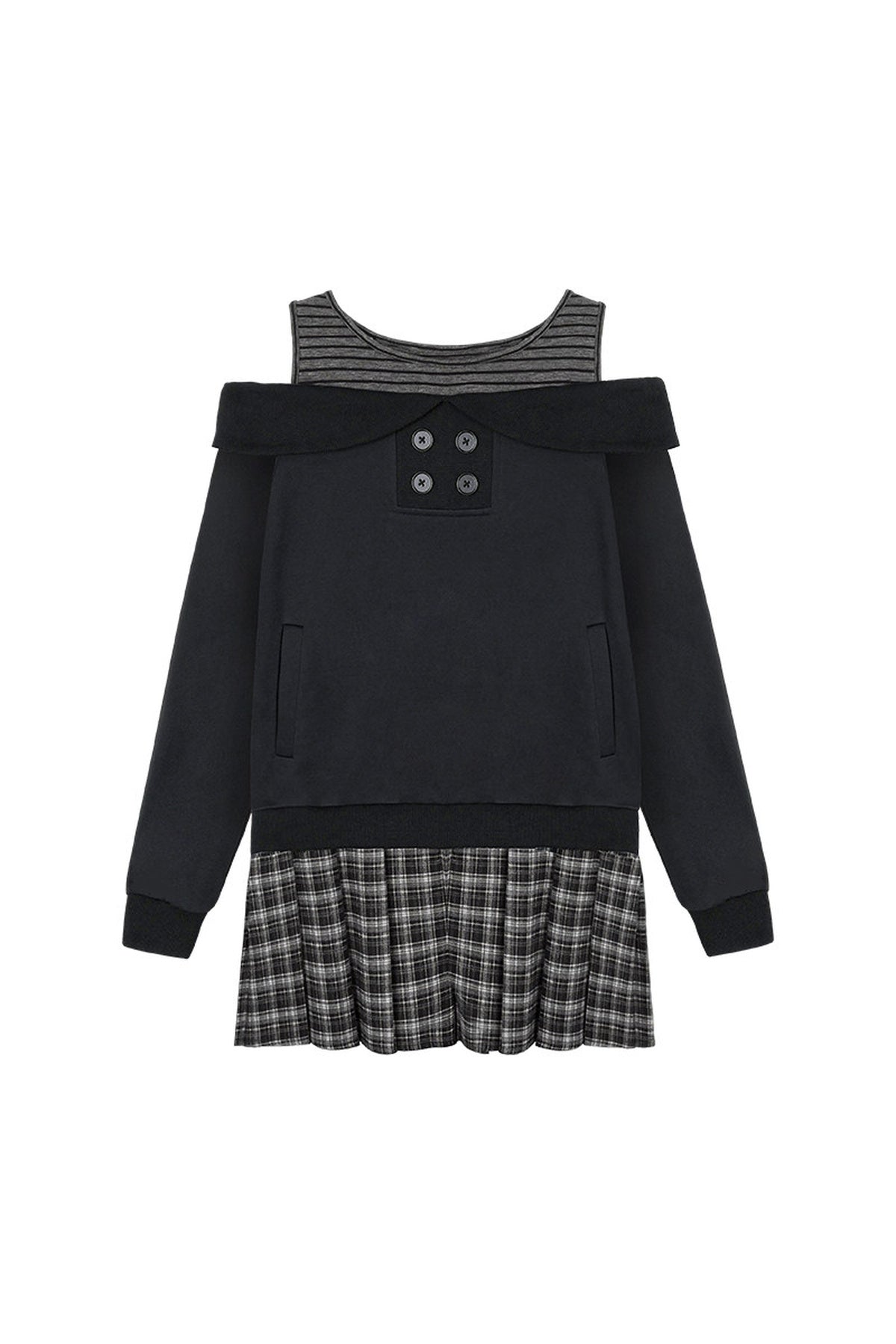 Layered-Look Pleated Sweatshirt Dress