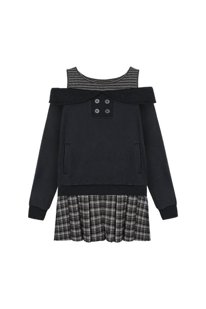 Layered-Look Pleated Sweatshirt Dress