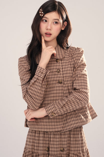 Long-Sleeved Plaid Shirt and Skirt Set-Up