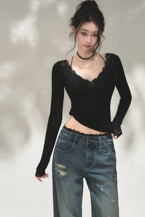 Patchwork Lace Knit Top