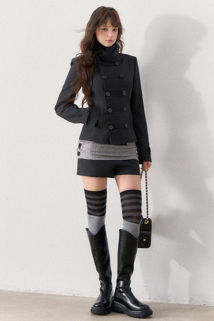 Double-Breasted Blazer and Cuffed Shorts Set