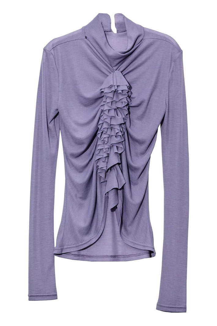 Pleated Tassel Long-Sleeved T-Shirt