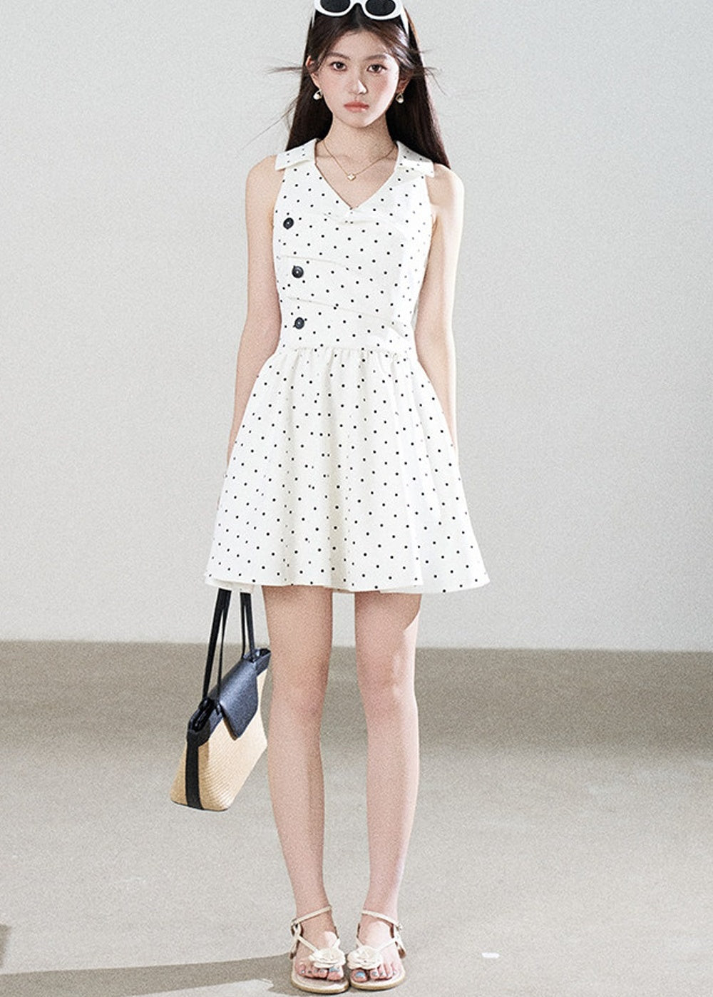 White Polka Dot V-Neck Dress