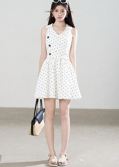 White Polka Dot V-Neck Dress