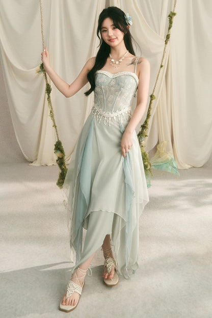Retro Lace Fishbone Tube Top and Layered Skirt Set-Up