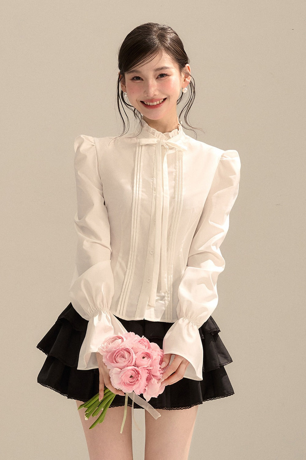 Bow Tie Puff Sleeve Shirt
