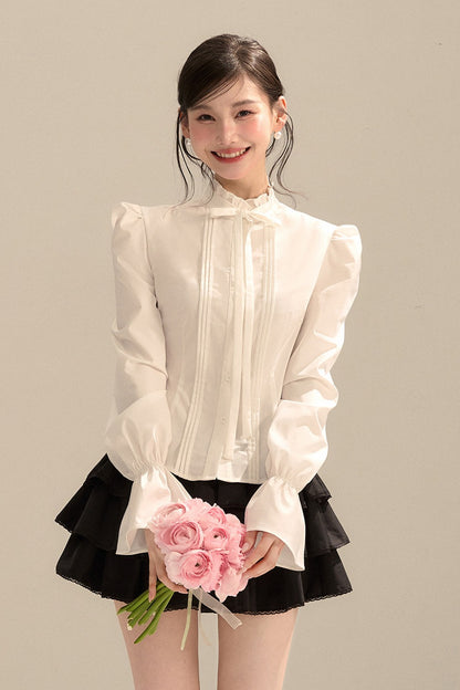 Bow Tie Puff Sleeve Shirt