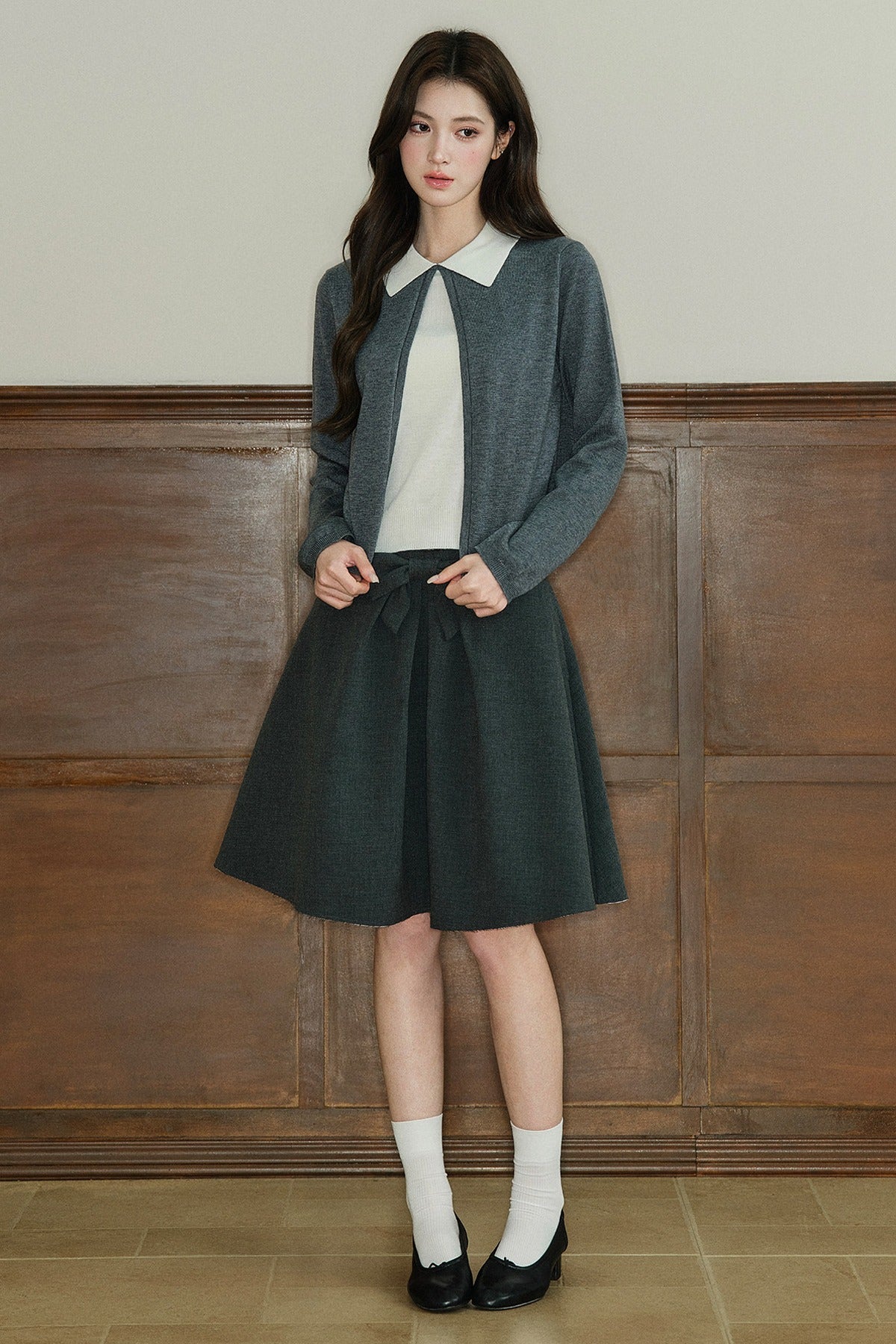 Mid-Waist Bow A-Line Frayed Skirt
