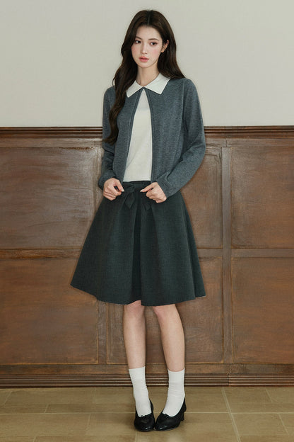 Mid-Waist Bow A-Line Frayed Skirt