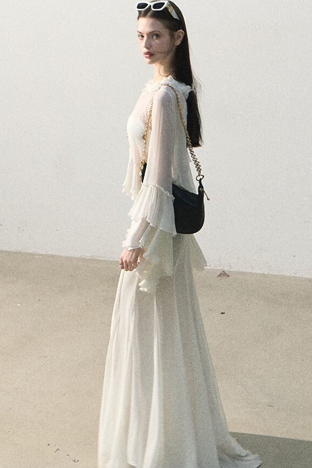 Ruffled Sheer Top And Skirt Set-Up