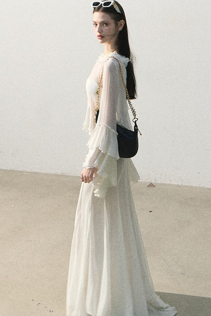 Ruffled Sheer Top And Skirt Set-Up