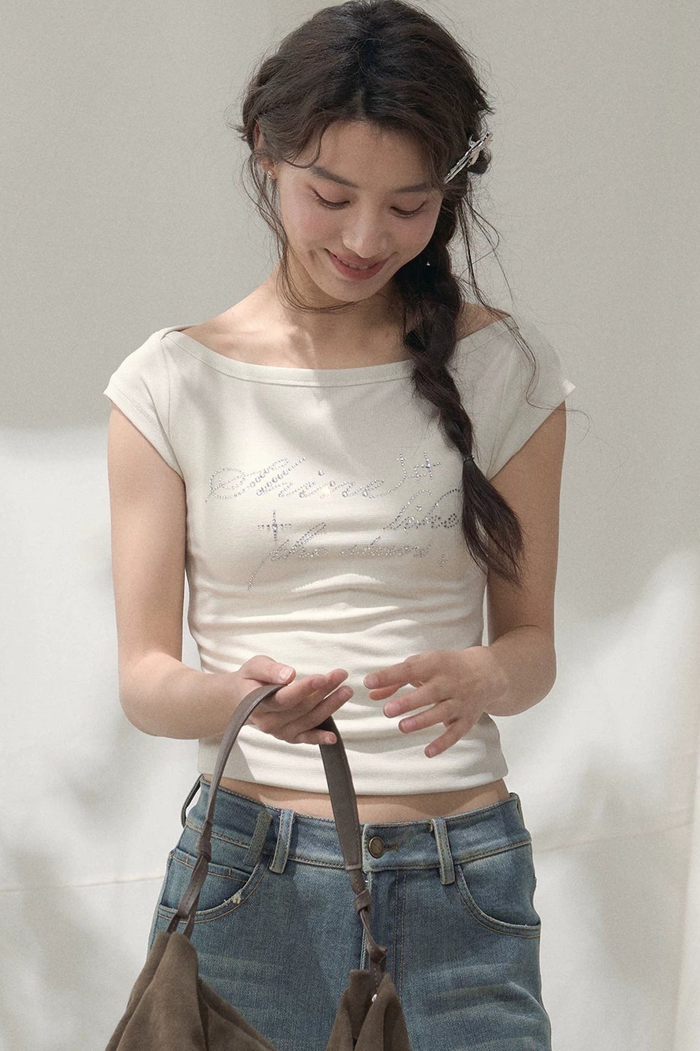 Rhinestone Off-Shoulder Top