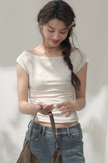 Rhinestone Off-Shoulder Top