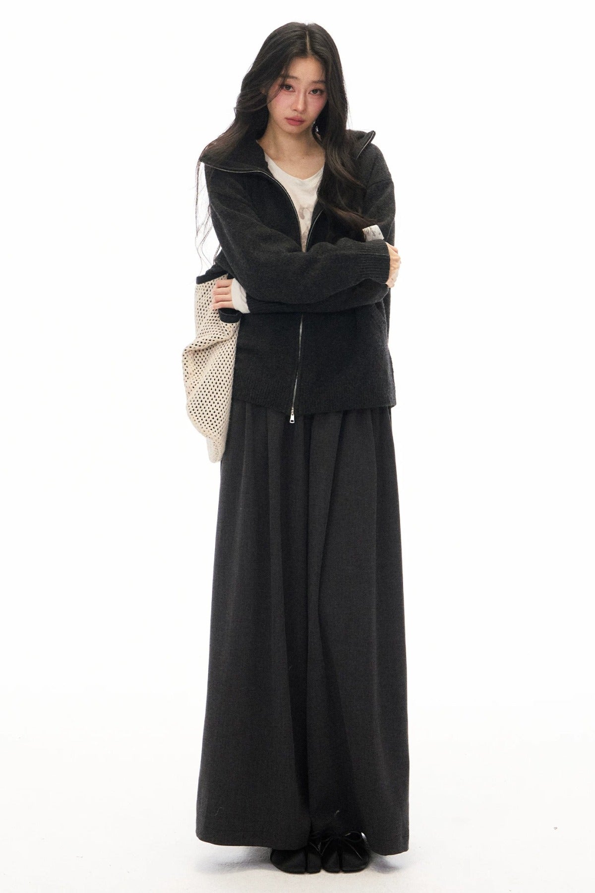 Conjunto de cárdigan de punto con capucha y pantalones