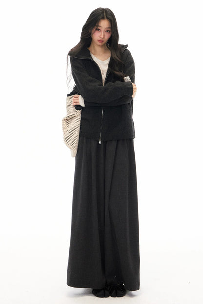 Conjunto de cárdigan de punto con capucha y pantalones