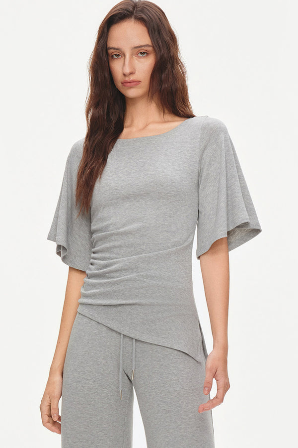 Ruched Modal Cotton Top and Wide-Leg Pants Set-Up