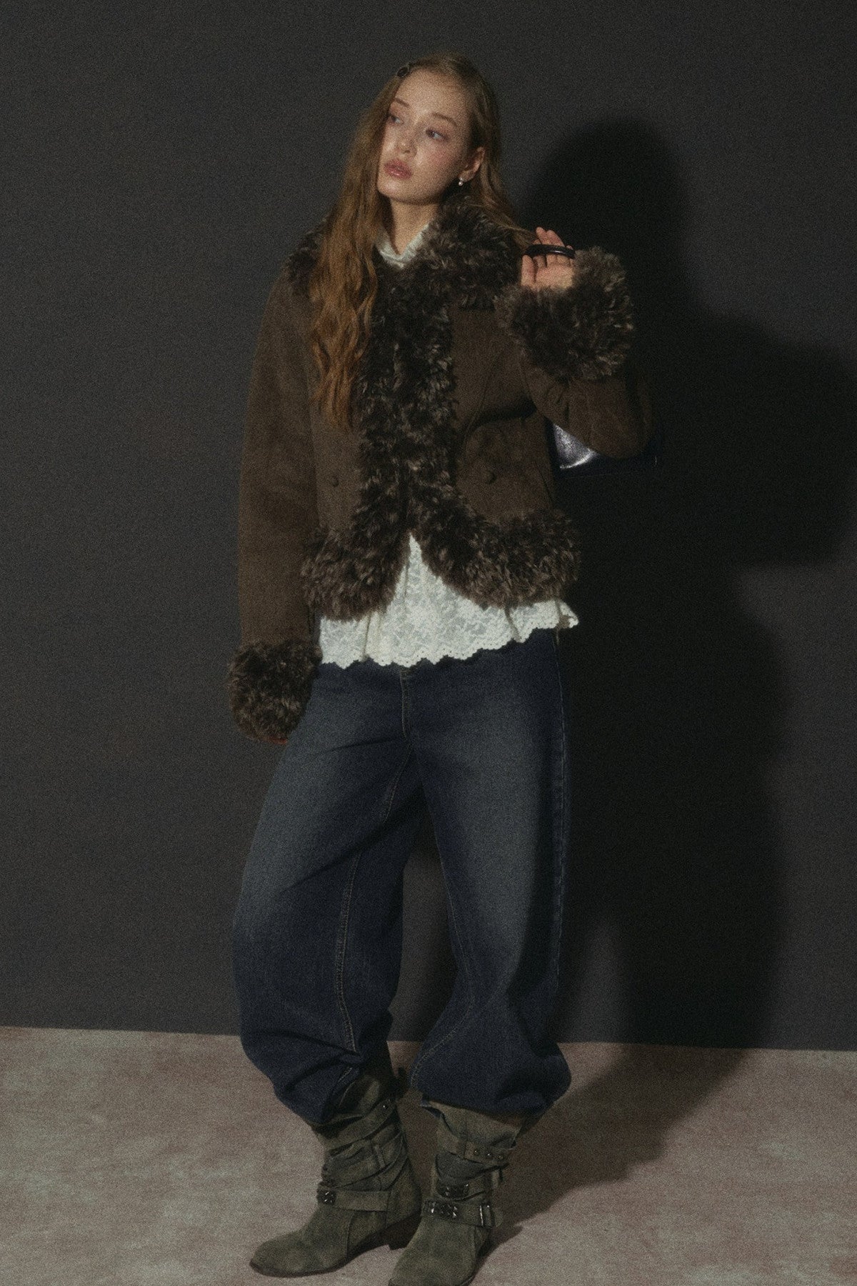 Faux Suede Short Fuzzy Collar Jacket