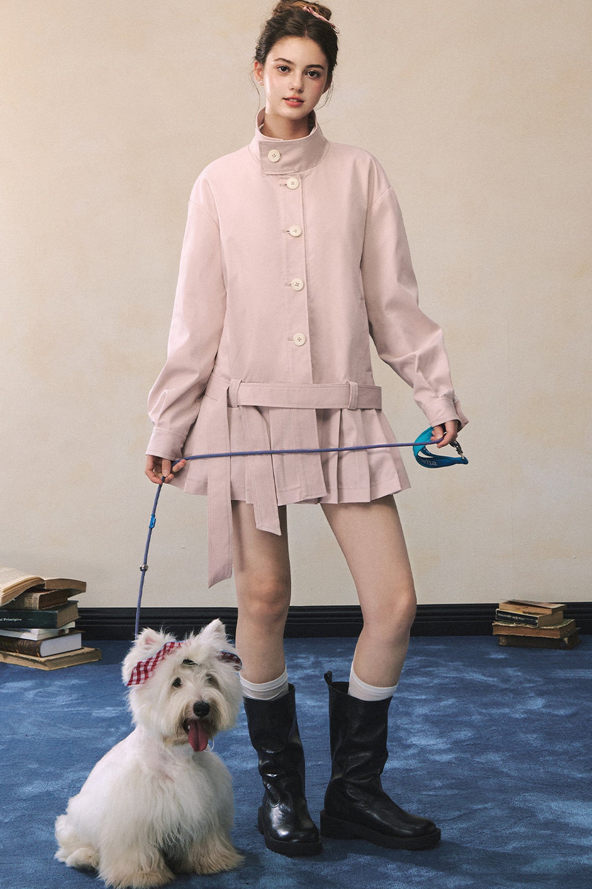 Pleated Hem Tie Waist Jacket