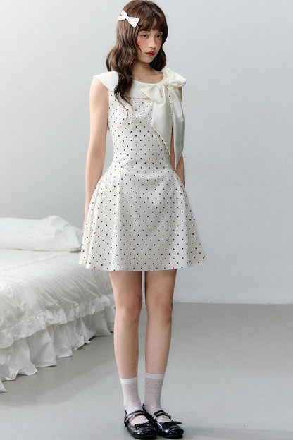 Pink Satin Polka Dot Bow Dress