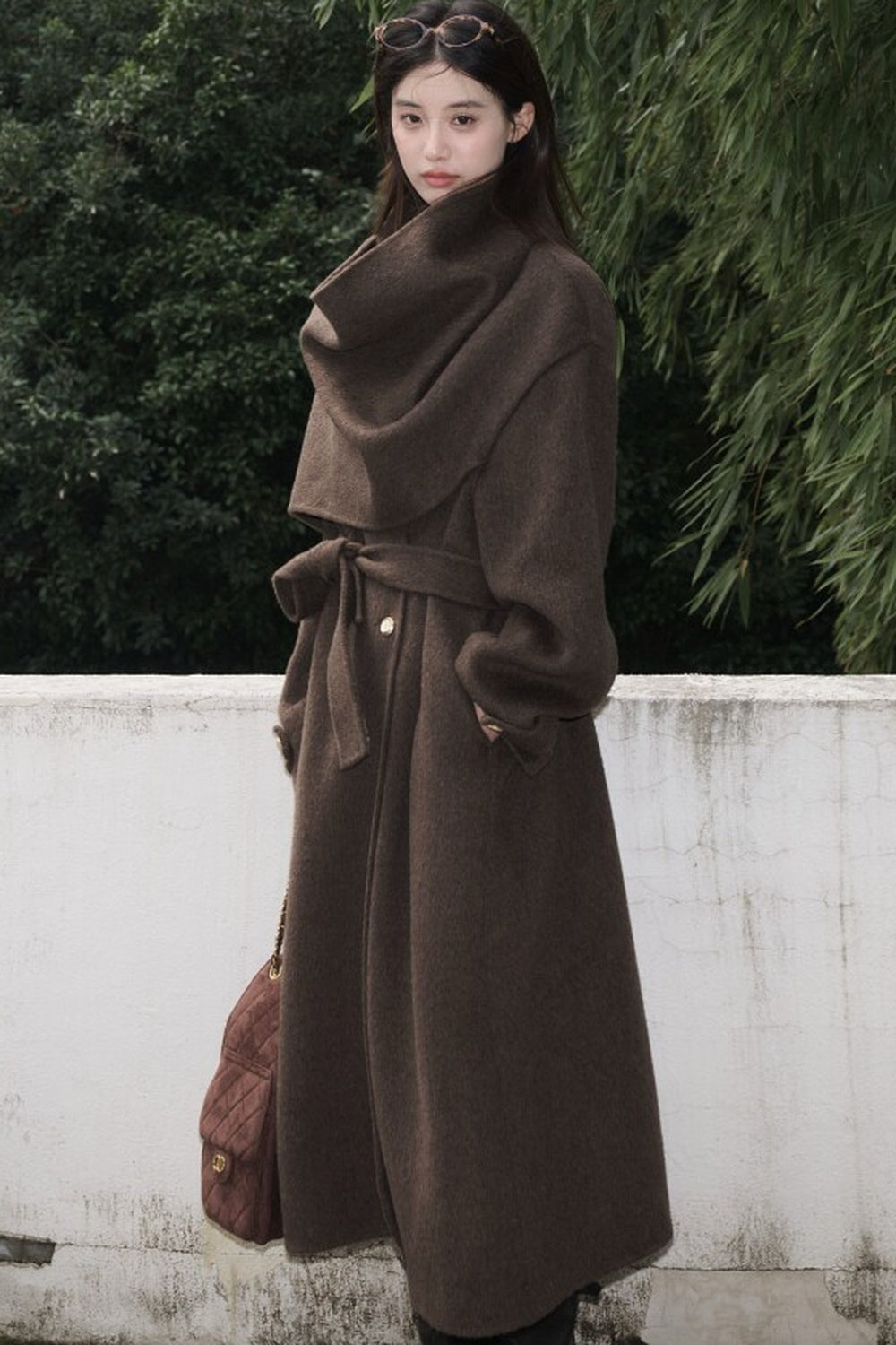 Double-Sided Wool Scarf Collar Coat