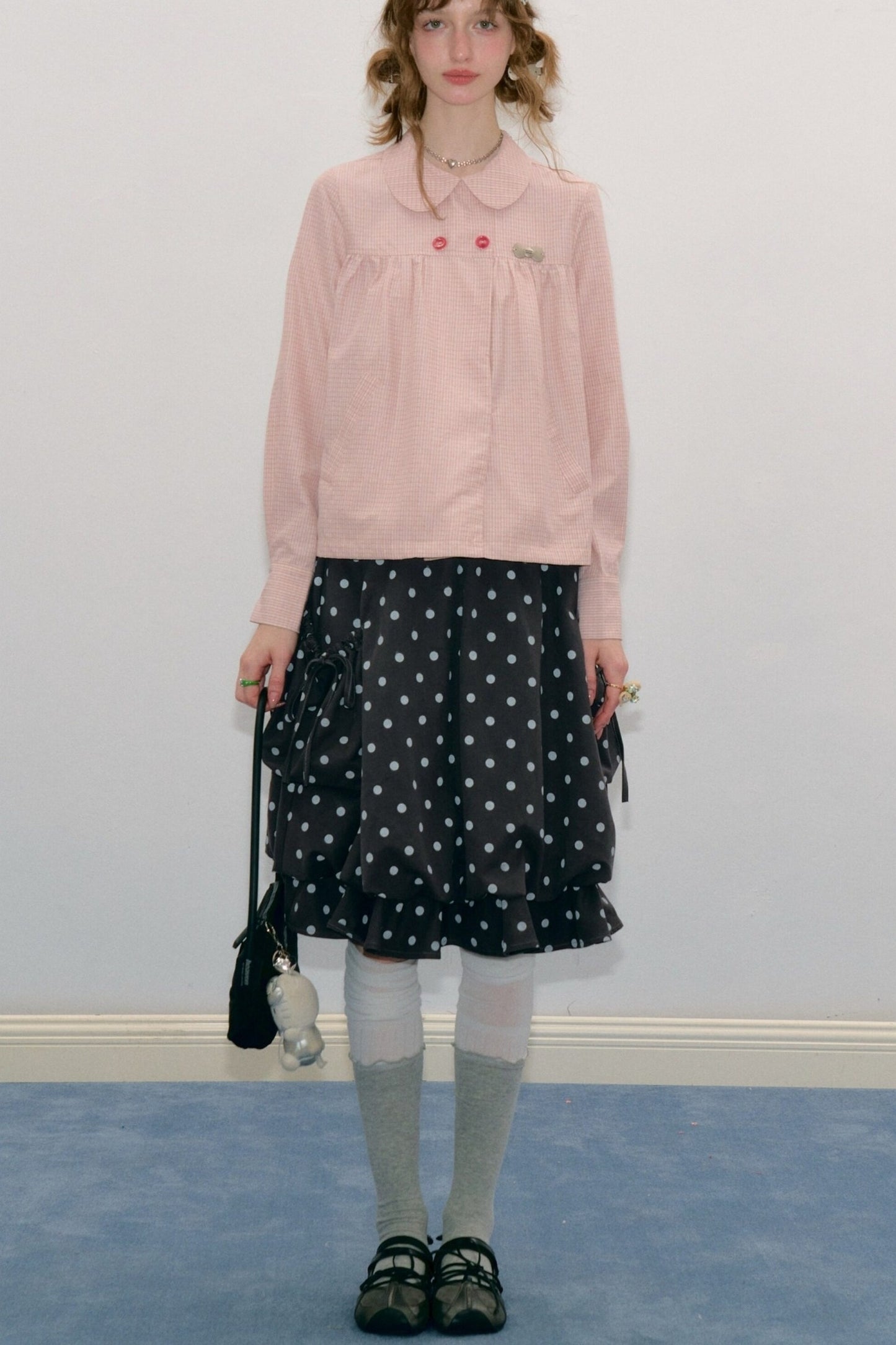 Pink Plaid Doll Collar Shirt