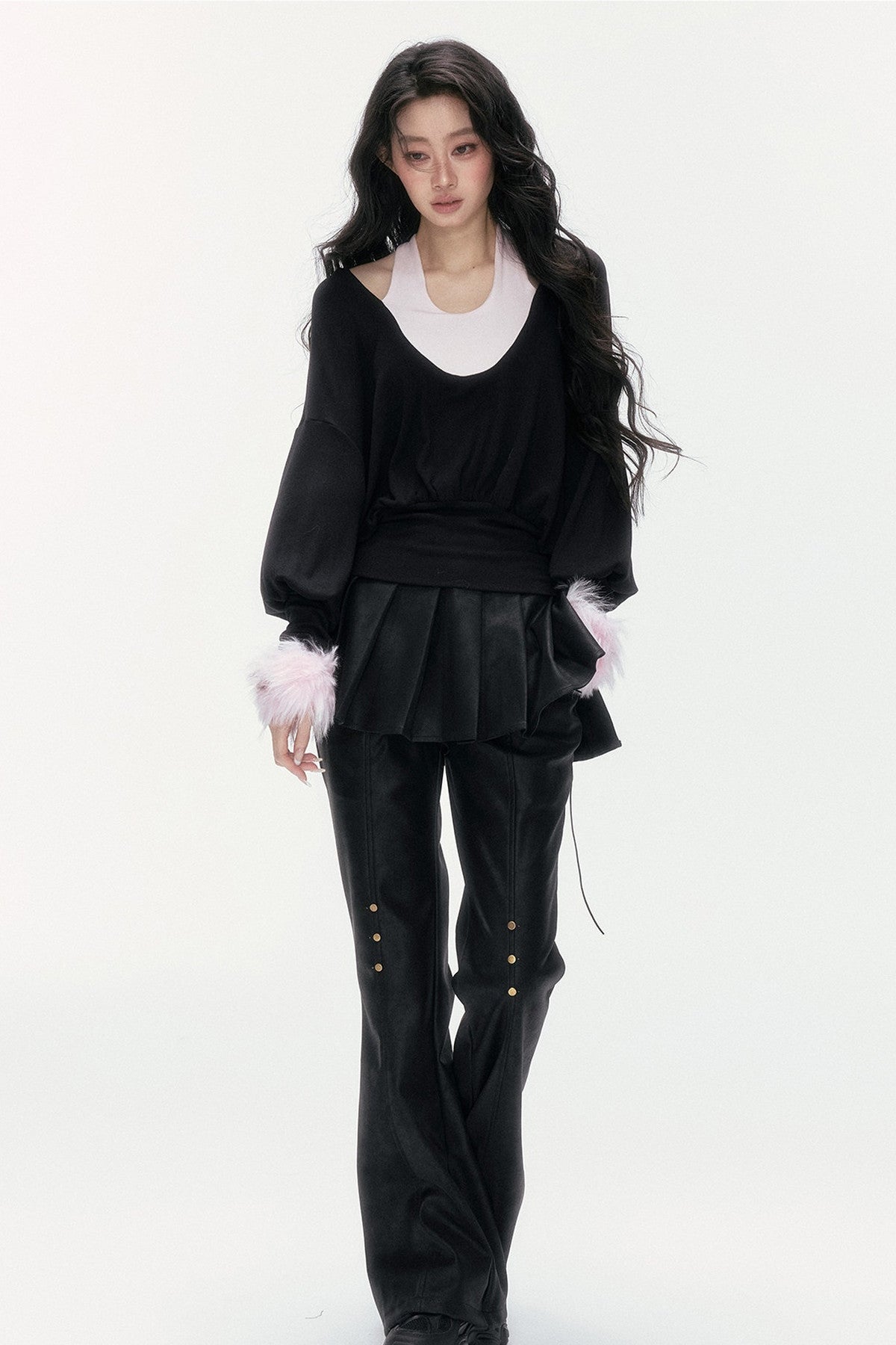 Flared Pants With Detachable Skirt