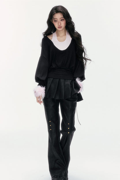 Flared Pants With Detachable Skirt