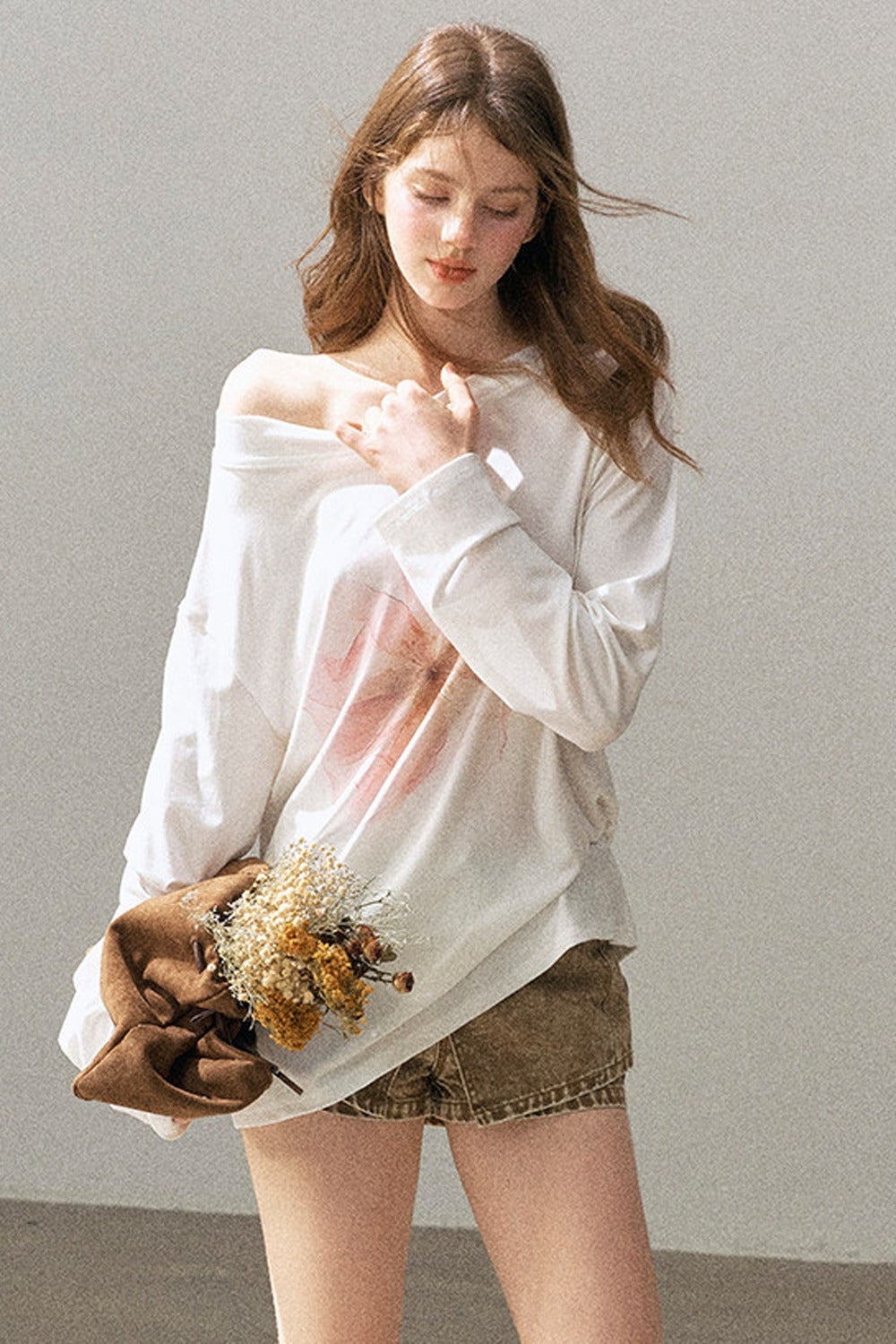 Floral Off-Shoulder Long-Sleeve Top
