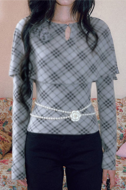 Plaid Cape Long Sleeve Top