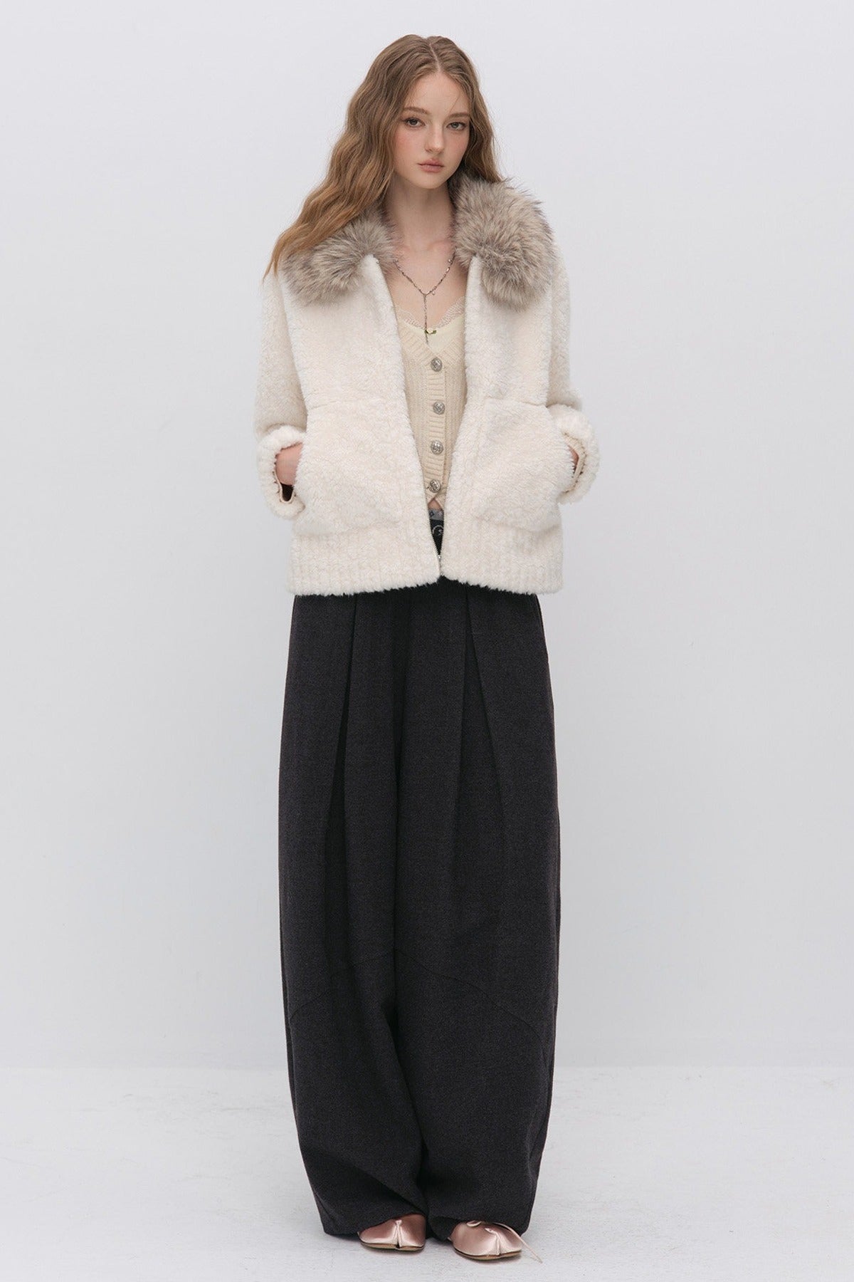 Micro-Loose Fur Collar Faux Fur Jacket