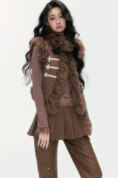 Pearl Wool Suede Vest and Pants Set-Up