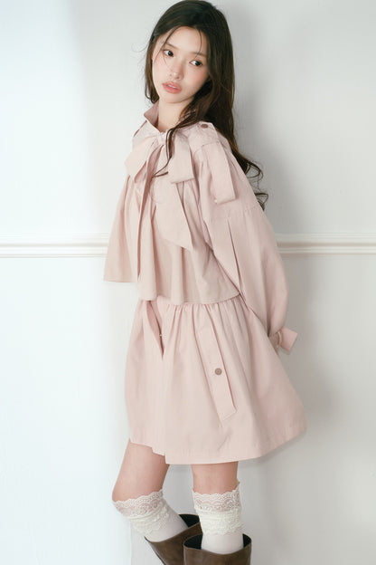 Ruched Bow Tie Cape Trench Coat